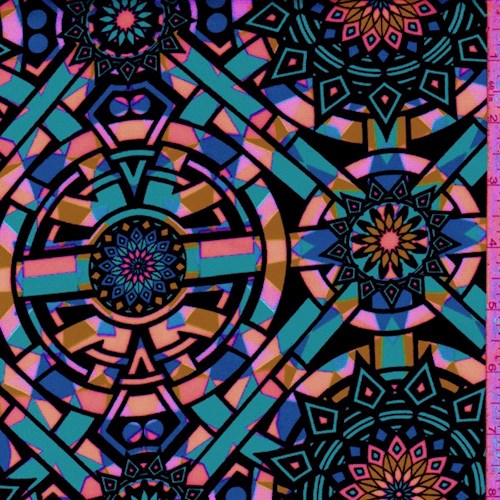 Aqua/Pink Multi Mosaic Medallion Scuba Knit