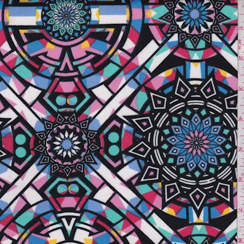 White Multi Mosaic Medallion Scuba Knit