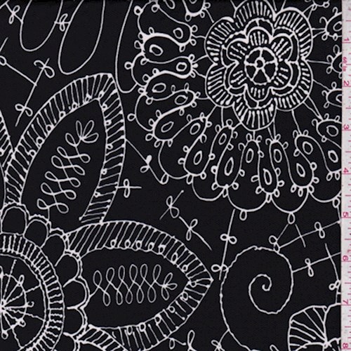 Black/White Sketch Floral ITY Jersey Knit
