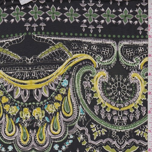 Black/Green/Yellow Moroccan Scroll ITY Knit