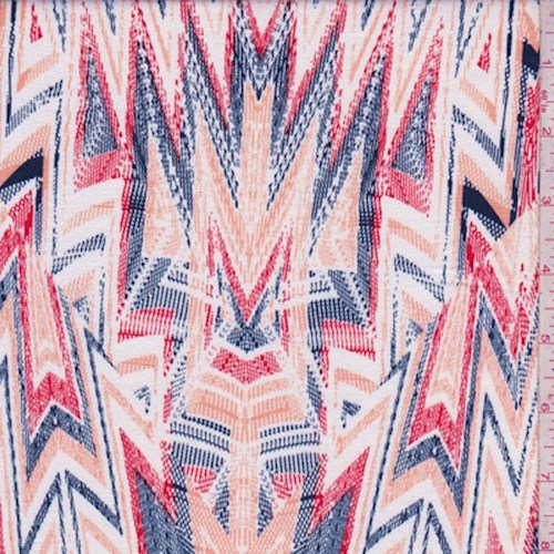 White/Navy/Peach Flamestitch Rayon Jersey Knit