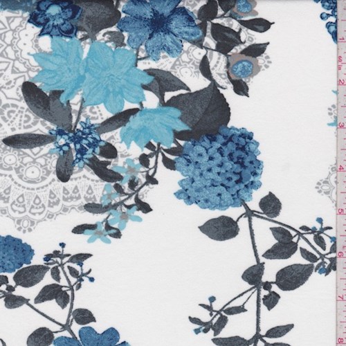 White/Sky Floral Doily Double Brushed Jersey Knit