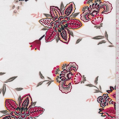 White/Berry Stylized Floral Double Brushed Jersey Knit
