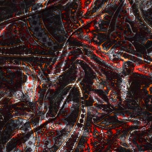 Burgundy/Red/Multi Paisley Printed Velvet Knit 71334