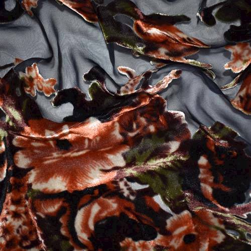 Brown/Black/Multi Floral Print Burnout Velvet Sheer Woven 71339