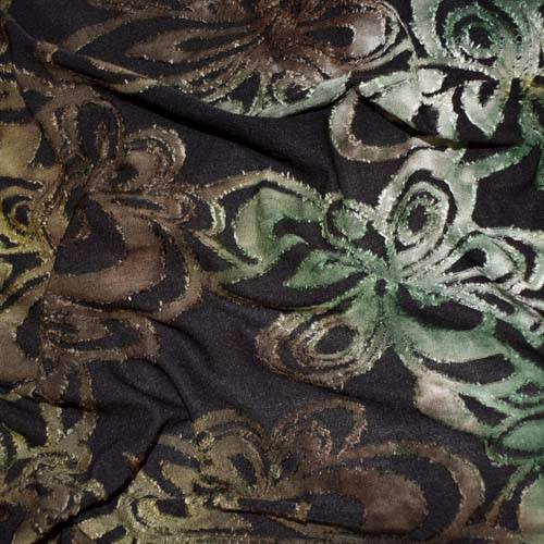 Green/Brown/Black Semi-Opaque Tie Dye Floral Jacquard Knit 71343