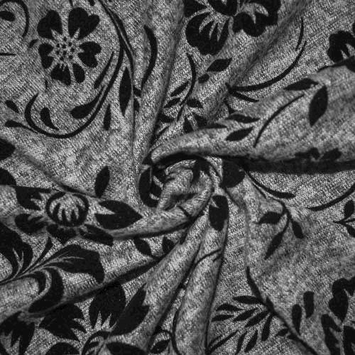 Black/Static Gray Floral Velvet Flock Textured Knit 71346
