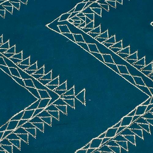 *6 5/8 YD PC -- Deep Ocean Teal/Beige Semi-Sheer Geometric Embroidered Momie Crepe DFWAP0001171