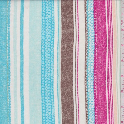White/Turquoise/Gold Wicker Stripe Rayon Challis