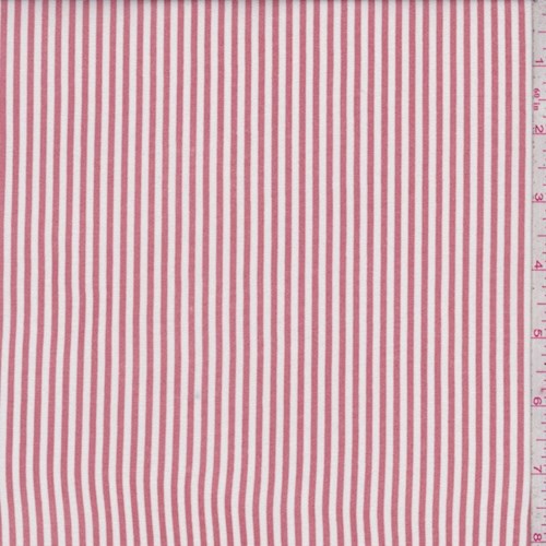 White/Pale Red Stripe Rayon Challis