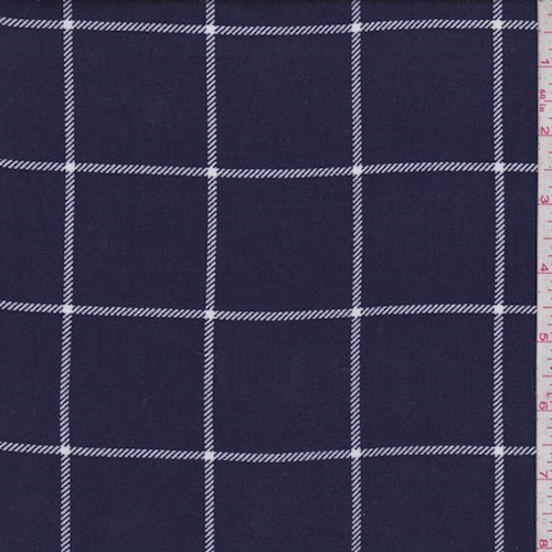 Ink Blue Windowpane Check Rayon Challis
