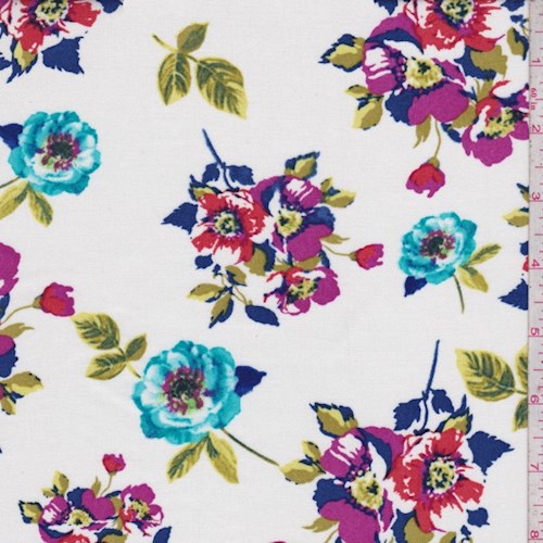 White/Fuchsia/Aqua Dogwood Rayon Challis