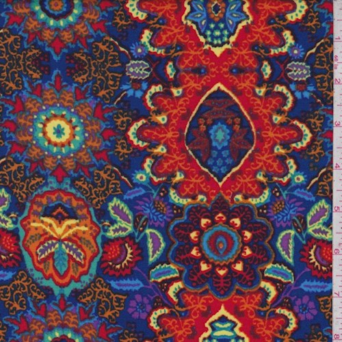 Cobalt/Red/Orange Medallion Rayon Challis