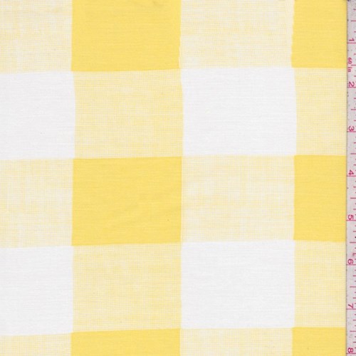 White/Yellow Gingham Check Rayon Challis
