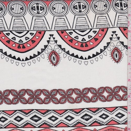 White/Salmon Deco Stripe Rayon Challis