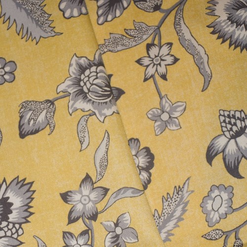 *6 YD PC -- Antique Yellow/Gray Floral Printed Twill Woven Decorating Fabric