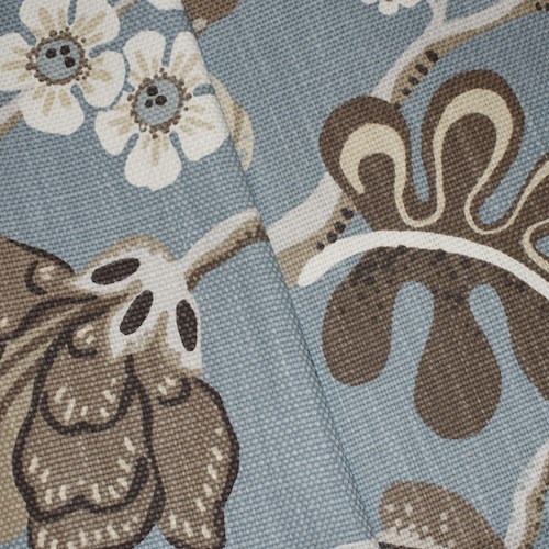 *8 1/4 YD PC -- Blue/Brown/White Floral Printed Basketweave Decorating Fabric