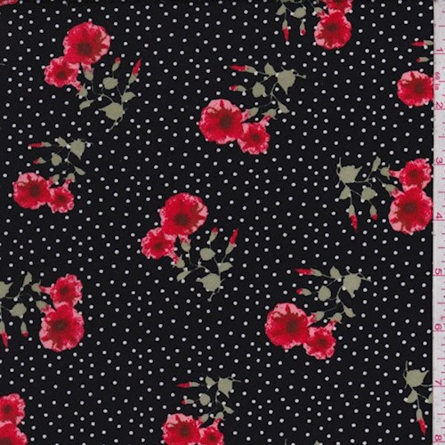 Black Floral Pin Dot Double Brushed Jersey Knit