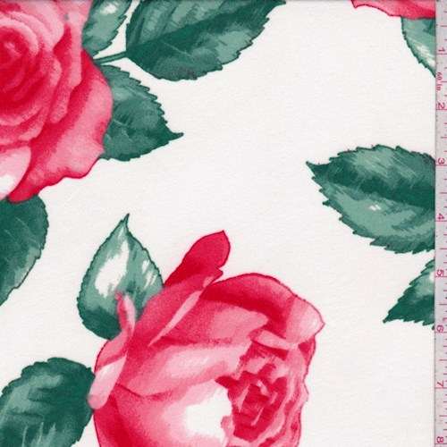 White/Red Rose Double Brushed Jersey Knit