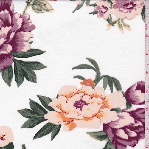 White/Beige/Plum Floral Double Brushed Jersey Knit