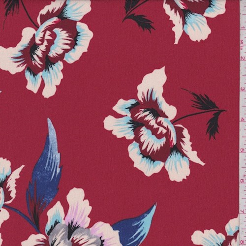 Brick Red Floral Bloom Rayon Georgette
