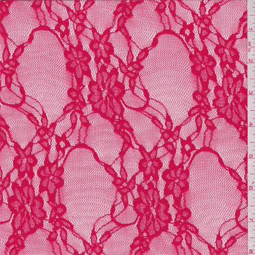 *2 YD PC--Coral Red Floral Stretch Lace