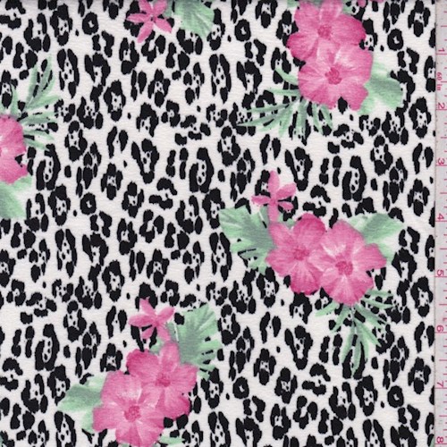 White Cheetah Floral Double Brushed Jersey Knit