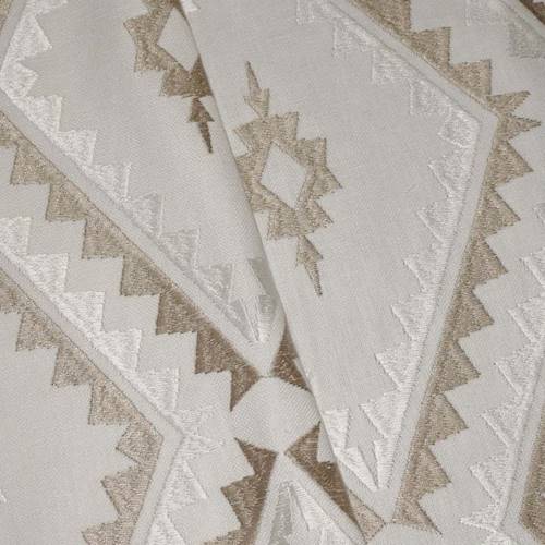 Off-White/Taupe Tribal Embroidered Slub Drapery Fabric DFW59622