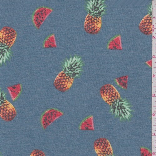 Dusty Blue Tossed Fruit Brushed French Terry Knit