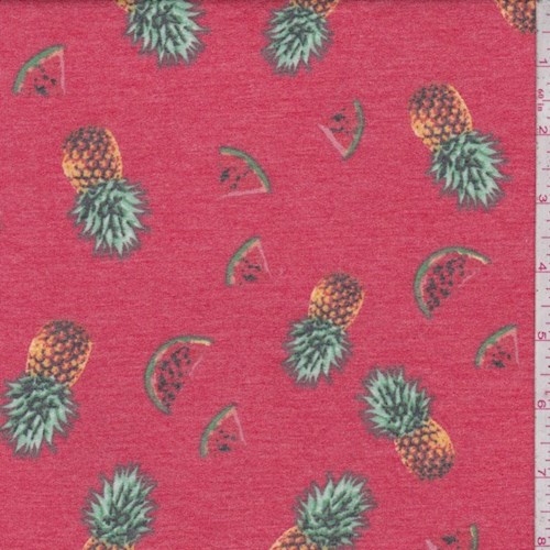 Red Tossed Fruit Brushed French Terry Knit