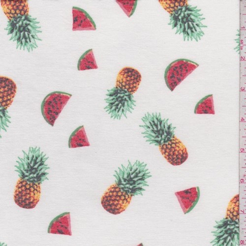 Off White Tossed Fruit Brushed French Terry Knit