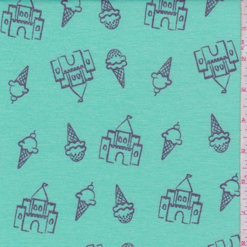 Mint Blue Ice Cream Castle Brushed French Terry Knit