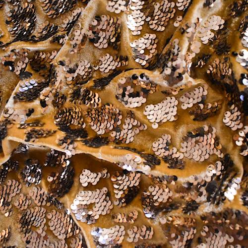 *2 5/8 YD PC--Yellow Beige/Gold/Black Reversible Sequin Velvet Knit