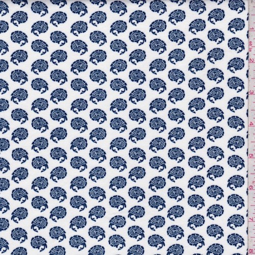 White/Navy Mini Paisley Double Brushed Jersey Knit