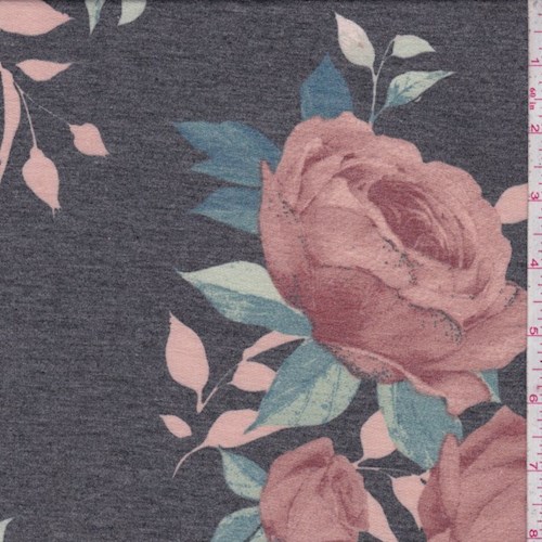 Black/Blush Rose Brushed French Terry Knit