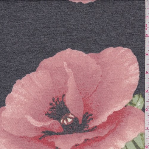 Charcoal/Blush Peony Brushed French Terry Knit