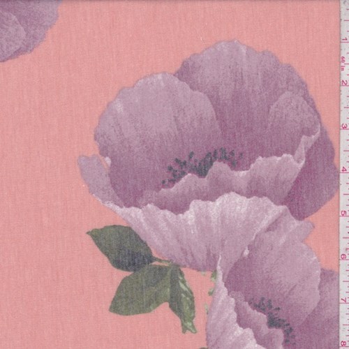 Peach/Plum Peony Brushed French Terry Knit