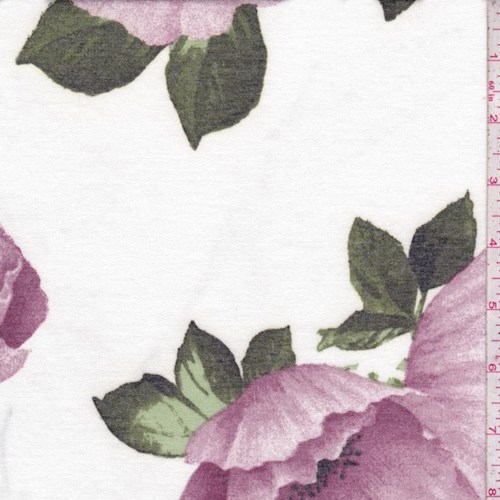 White/Plum Peony Brushed French Terry Knit