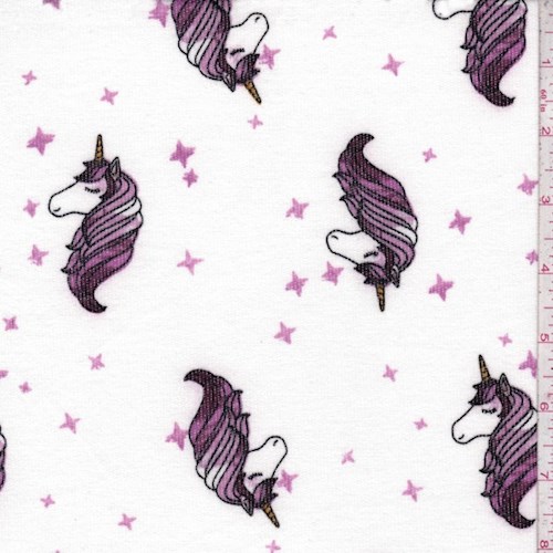 Ivory/Fuchsia Unicorn Brushed French Terry Knit