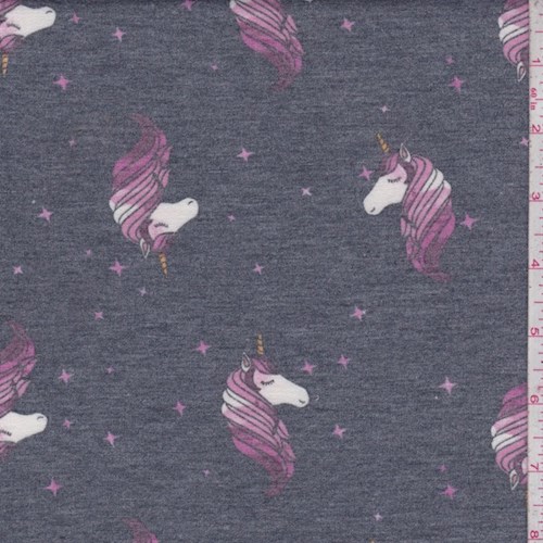 Charcoal/Magenta Unicorn Brushed French Terry Knit