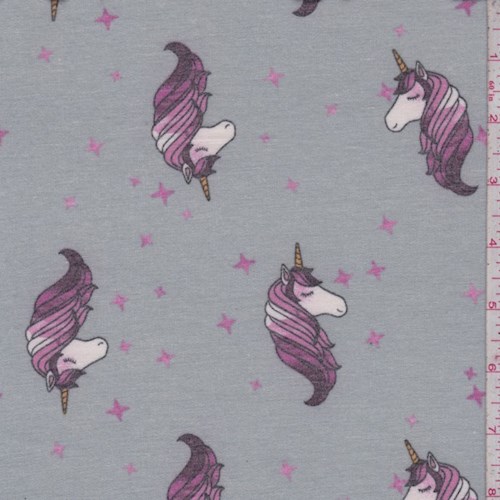 Grey/Mulberry Unicorn Brushed French Terry Knit