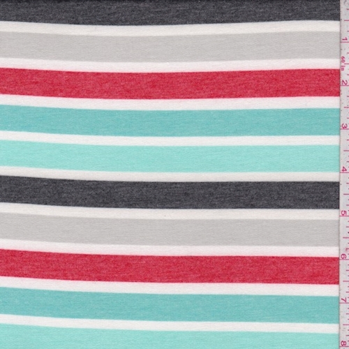 Aqua/Turquoise/Grey Stripe Double Brushed French Terry Knit