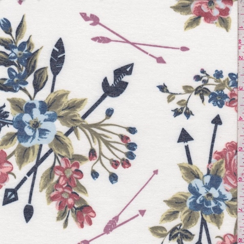 Ivory/Rust Arrow Floral Double Brushed French Terry Knit