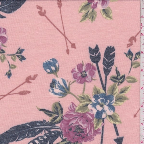 Pink Peach Arrow Floral Double Brushed French Terry Knit