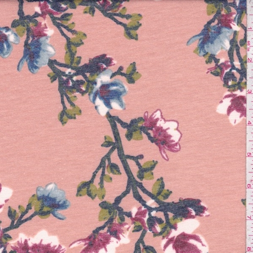 Terra Cotta Orange Floral Sprig Double Brushed French Terry Knit