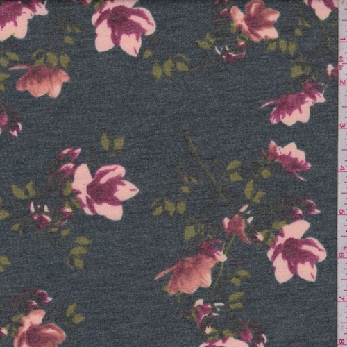 Heather Forest Floral Sprig Double Brushed French Terry Knit