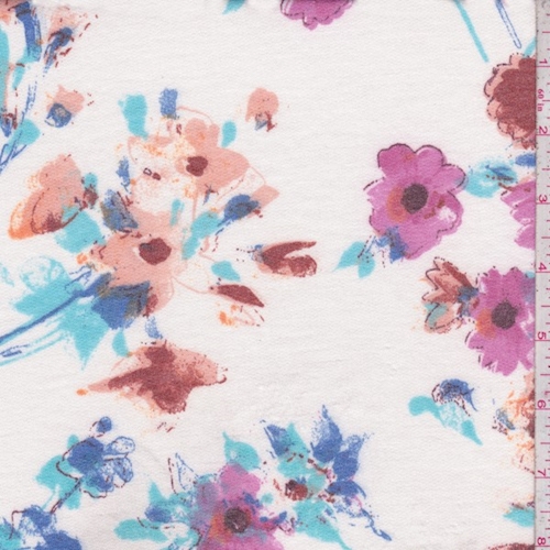 White Floral Double Brushed French Terry Knit