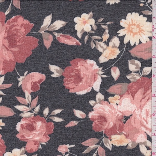Black/Dark Blush Rose Double Brushed French Terry Knit