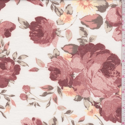 Ivory/Dark Brick Rose Double Brushed French Terry Knit