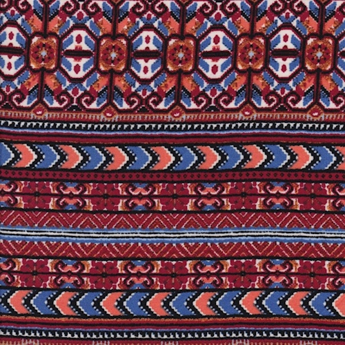 Rust Red/Periwinkle Blue Deco Stripe Rayon Challis